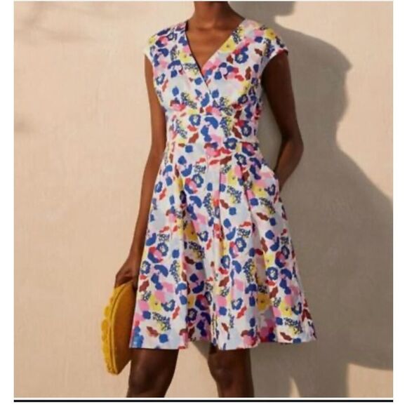 Boden Clemmie Floral Ivory Peony Burst Faux Wrap Fit and Flare Dress size 6R - Picture 1 of 8